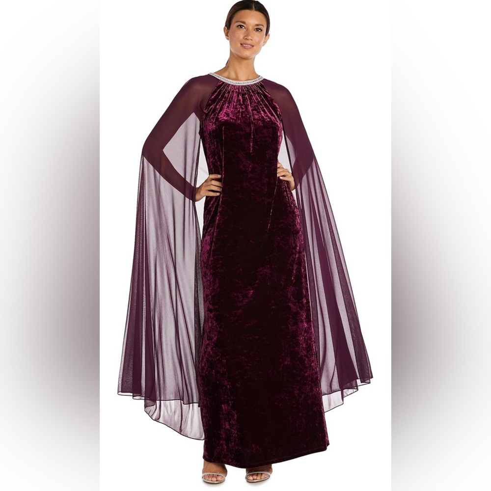 NWT R&M Richards Velvet Evening Capelet Gown Size 14 - Picture 1 of 6